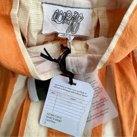 Ace & Jig Orange and Cream Striped Button-Front A-Line Skirt NWT small - Picture 4 of 4